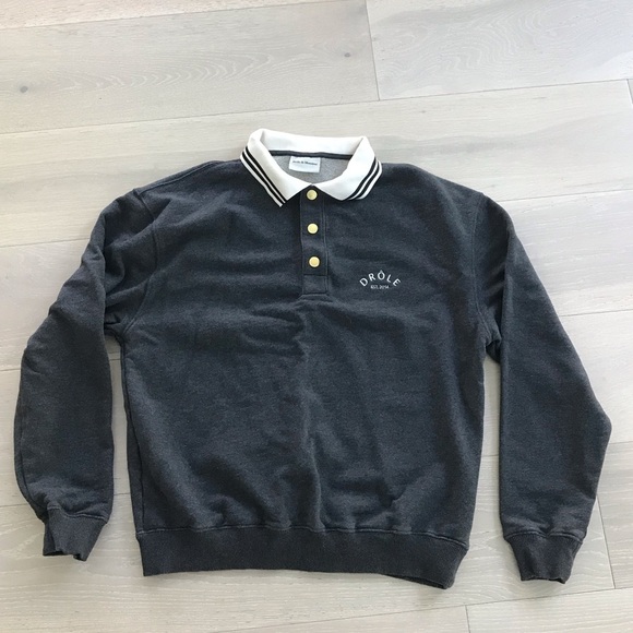 Drole De Monsieur gray le’ Polo sweatshirt shirt  Polo Shirts sz small S - Picture 2 of 10